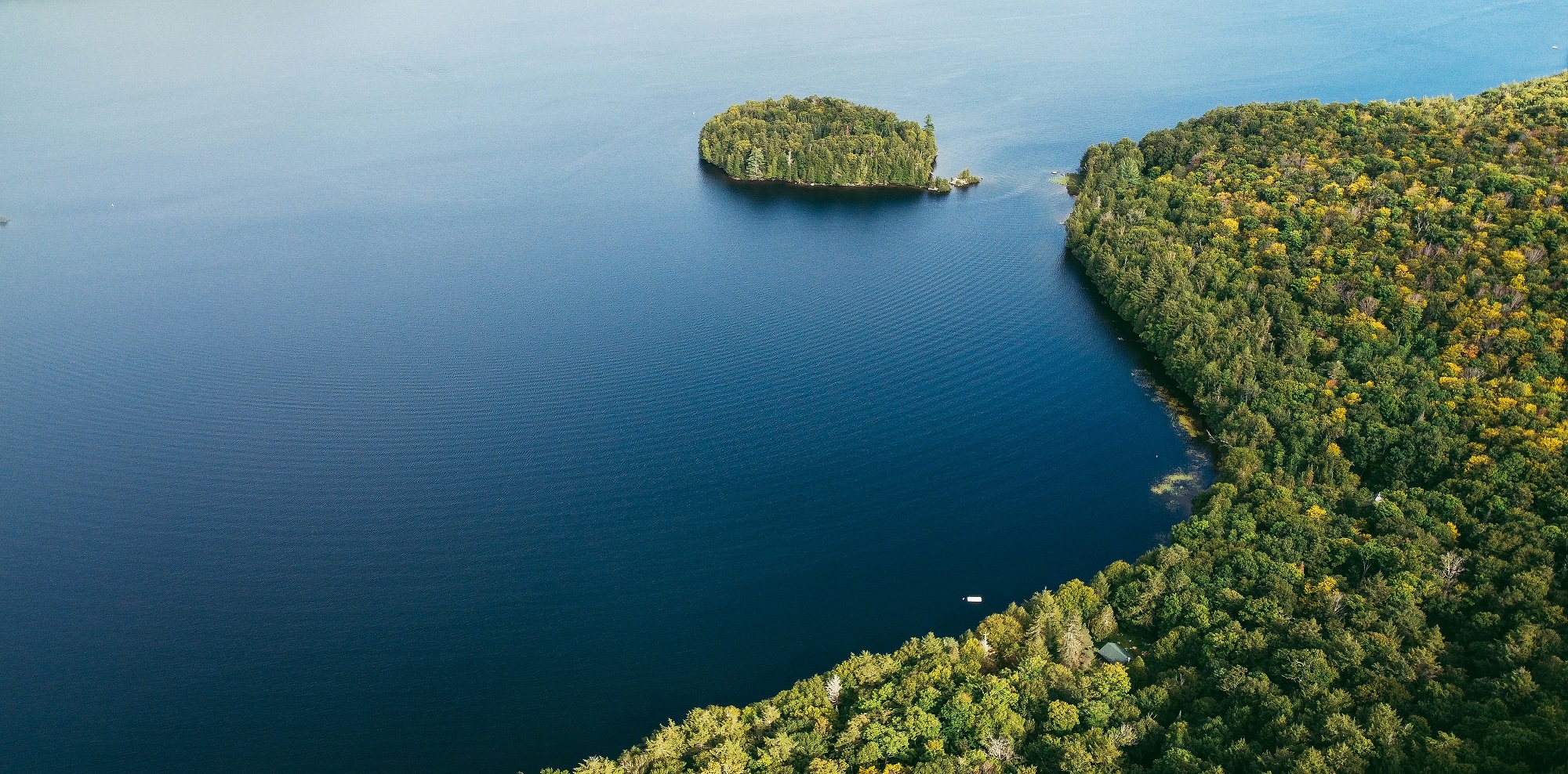Lake with island overview to represent the outlook on AI search optimization