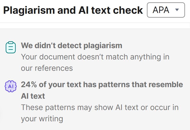 Grammarly AI detector showing 24% text likely AI written