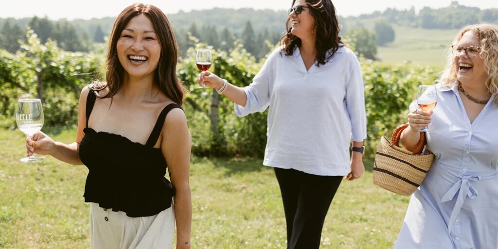 Women gone wine tasting in Leelanau County at Big Little Wines, Michigan